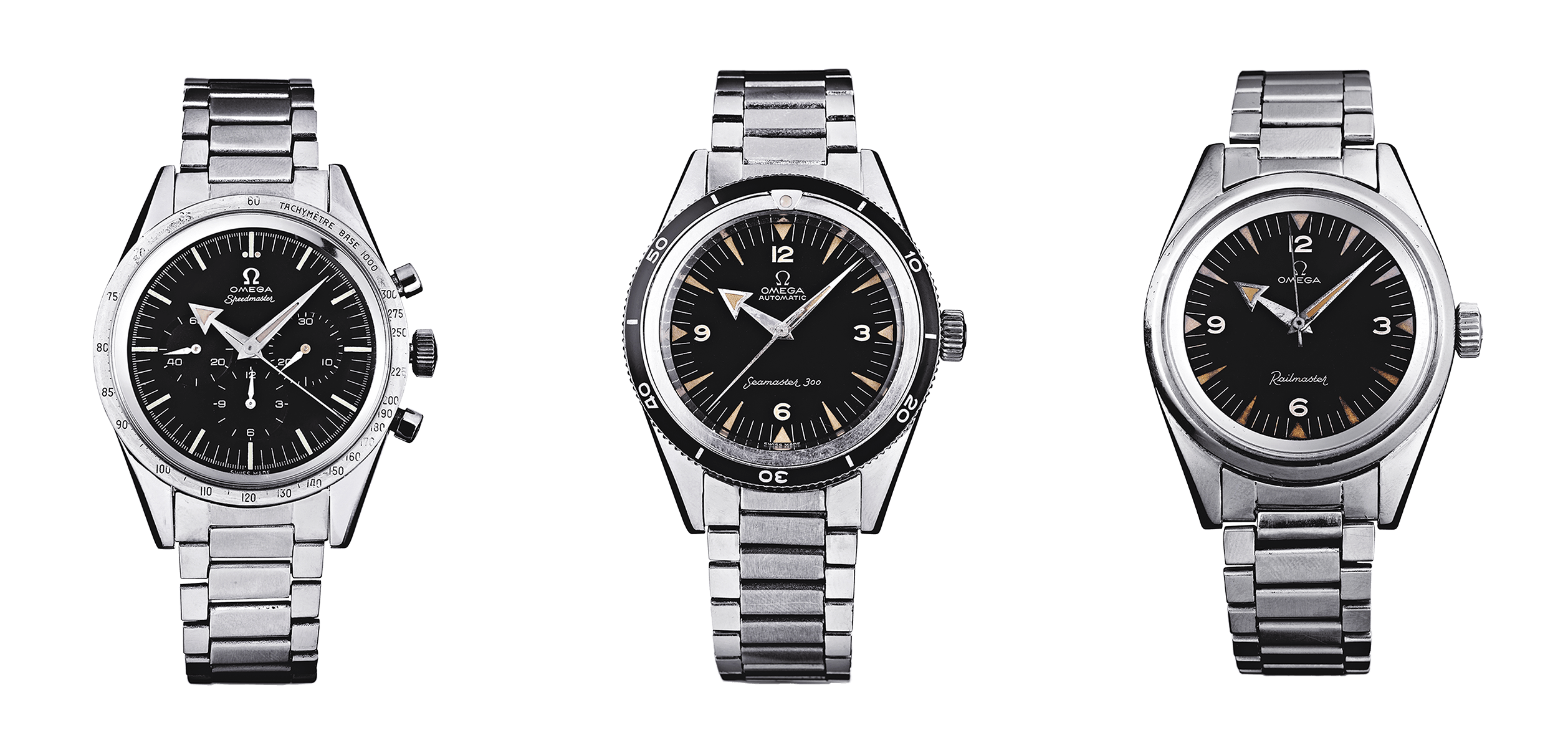 1957年，欧米茄推出专业计时腕表系列：欧米茄超霸腕表、欧米茄海马300腕表和欧米茄铁霸腕表
