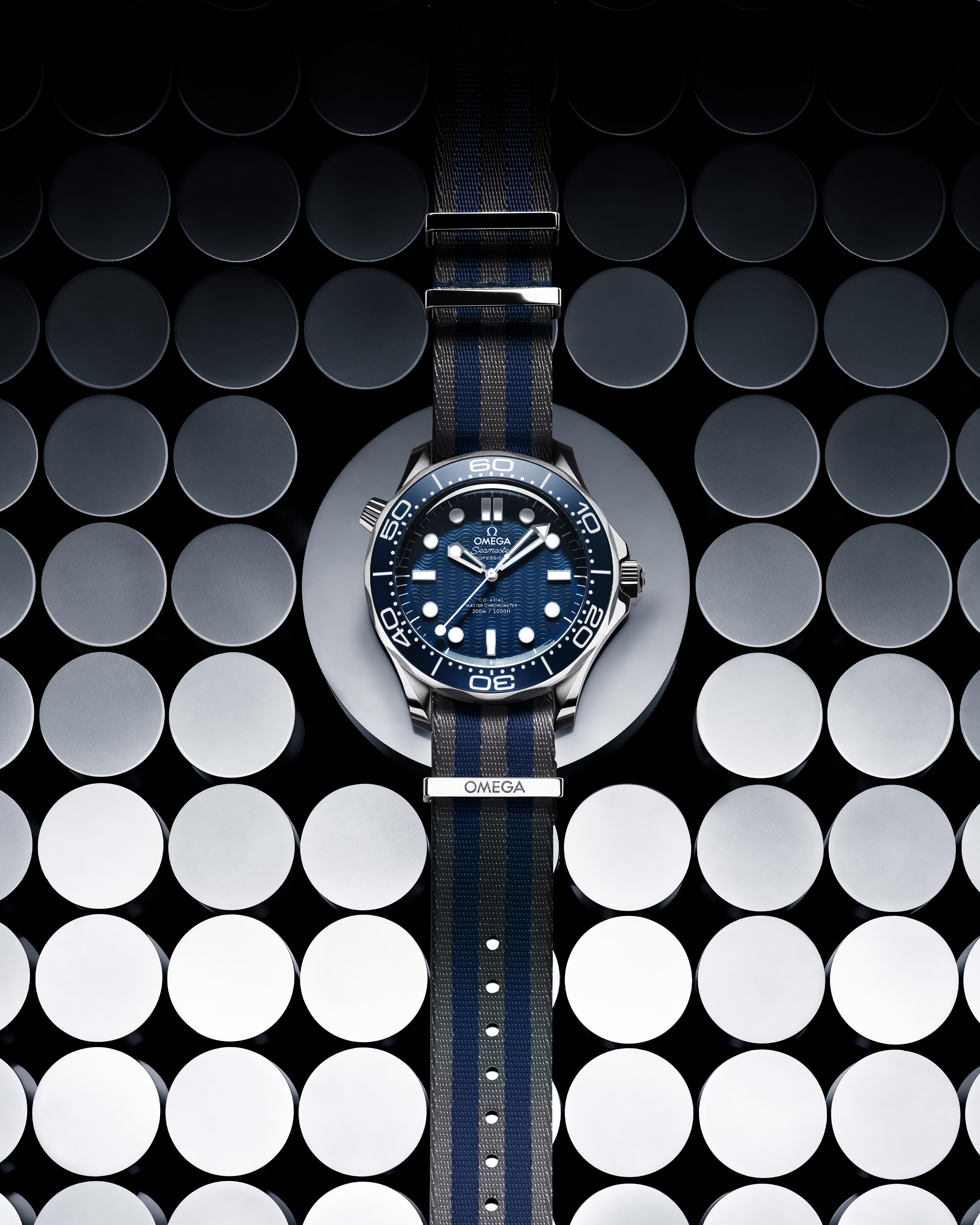 NATO表带 - 尼龙, 灰色和蓝色相间的5道条纹 - 031CWZ007884w - 影像 2