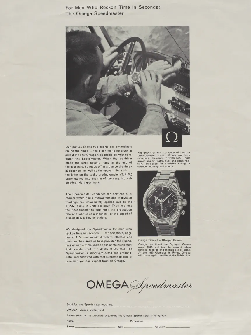 Vintage Omega Speedmaster CK 2998 watch advertisement