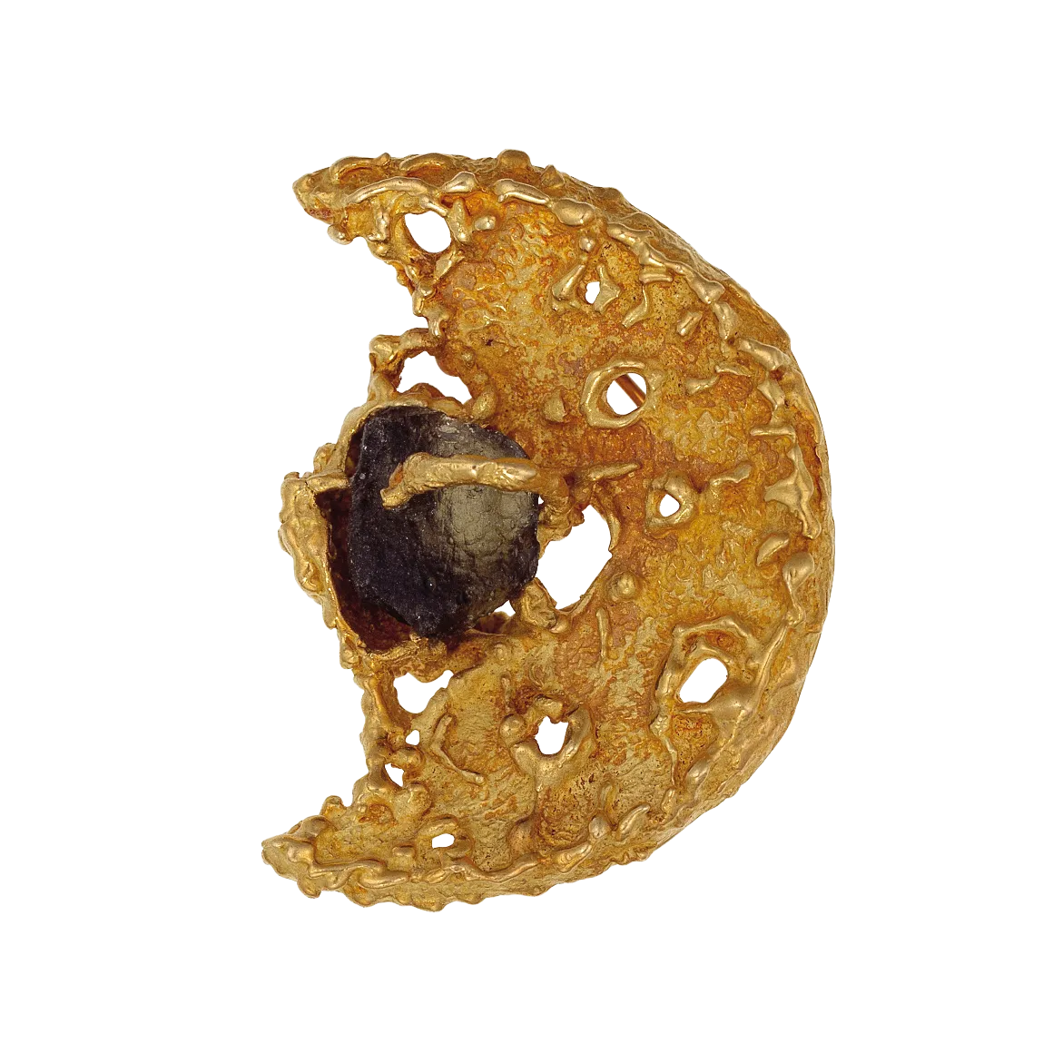 18K gold half-moon brooch